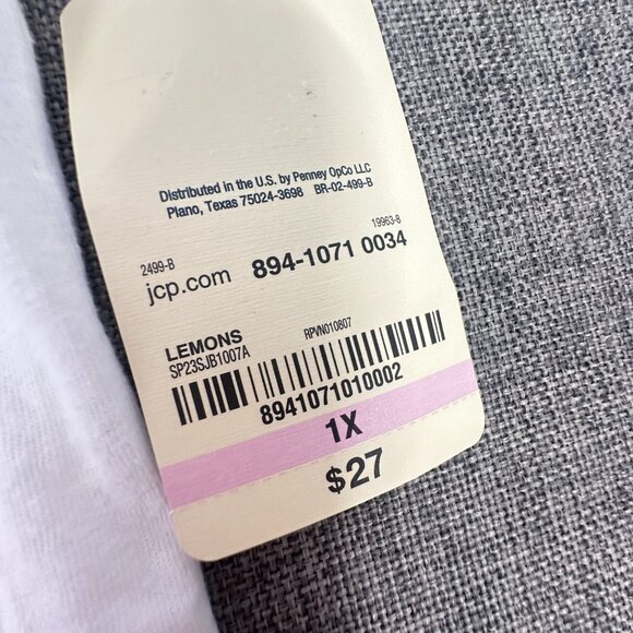 NEW! St Johns Bay lemons T-Shirt Plus 1X Cotton Blend White Round Neck Short Sle - Picture 5 of 11